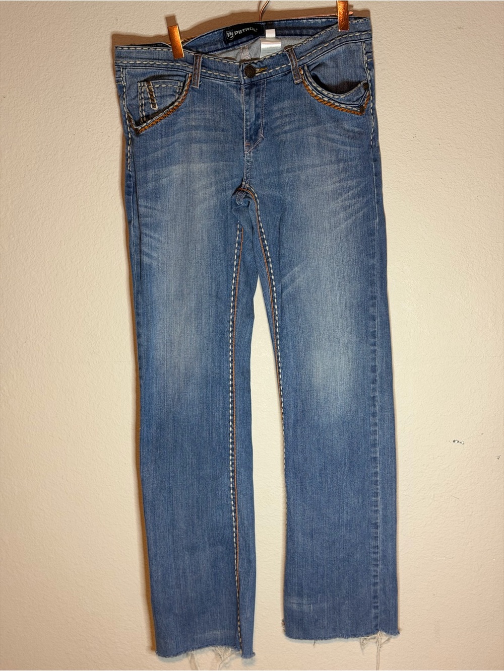 Petrol western boot cut blue jeans Raw Hem Women 30 x 32 / Size 8
